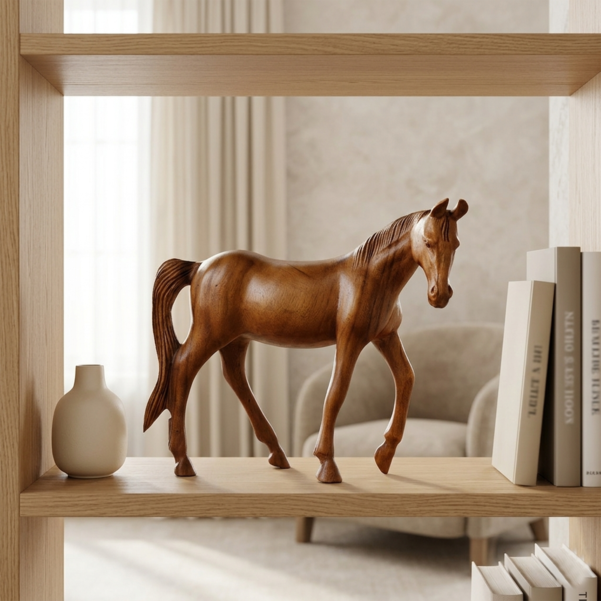 12" Large Wooden Hand Carved Walking Horse Art Figurine Statue Sculpture Handcrafted Handmade Home Decor Accent Decoration - Image 2