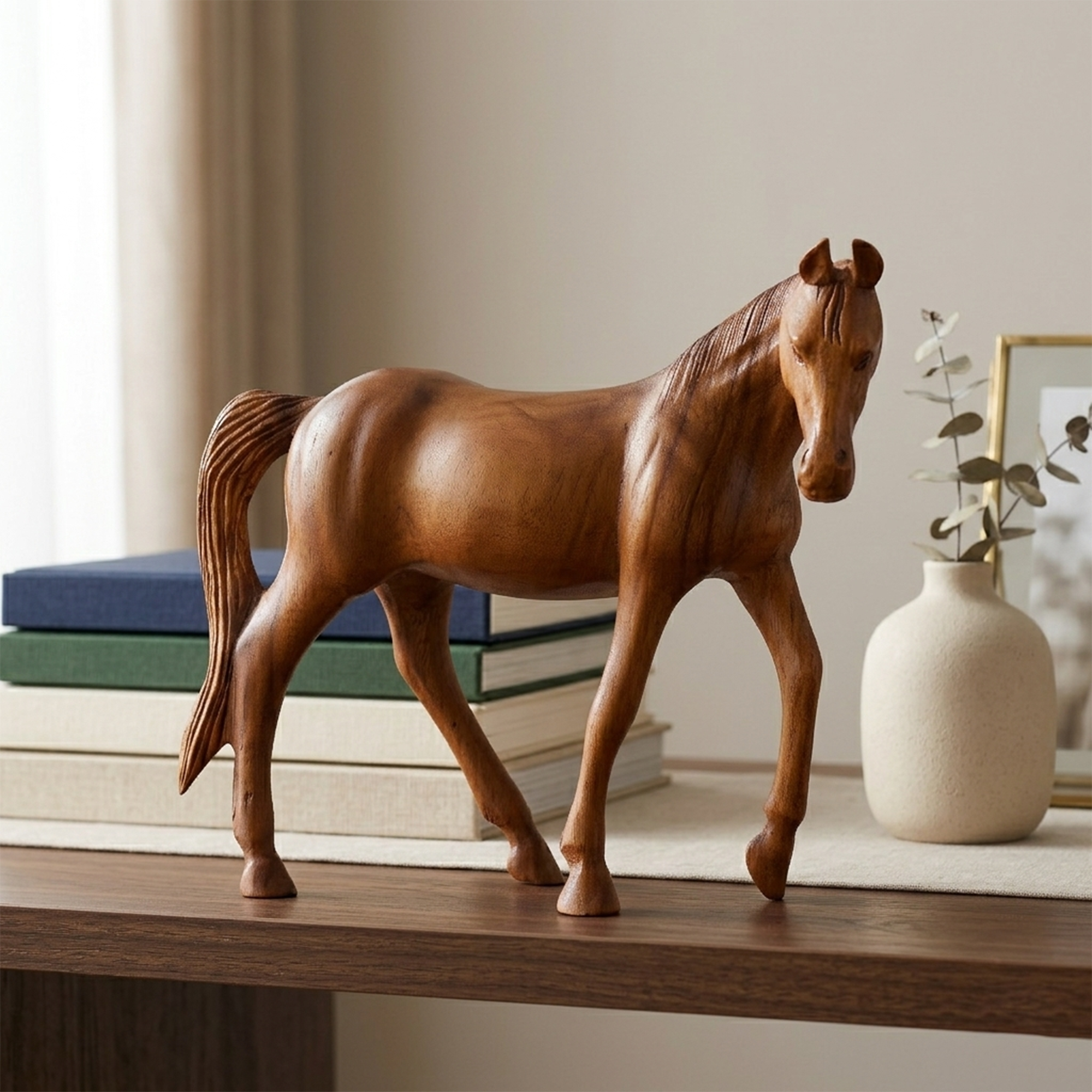12" Large Wooden Hand Carved Walking Horse Art Figurine Statue Sculpture Handcrafted Handmade Home Decor Accent Decoration - Image 4