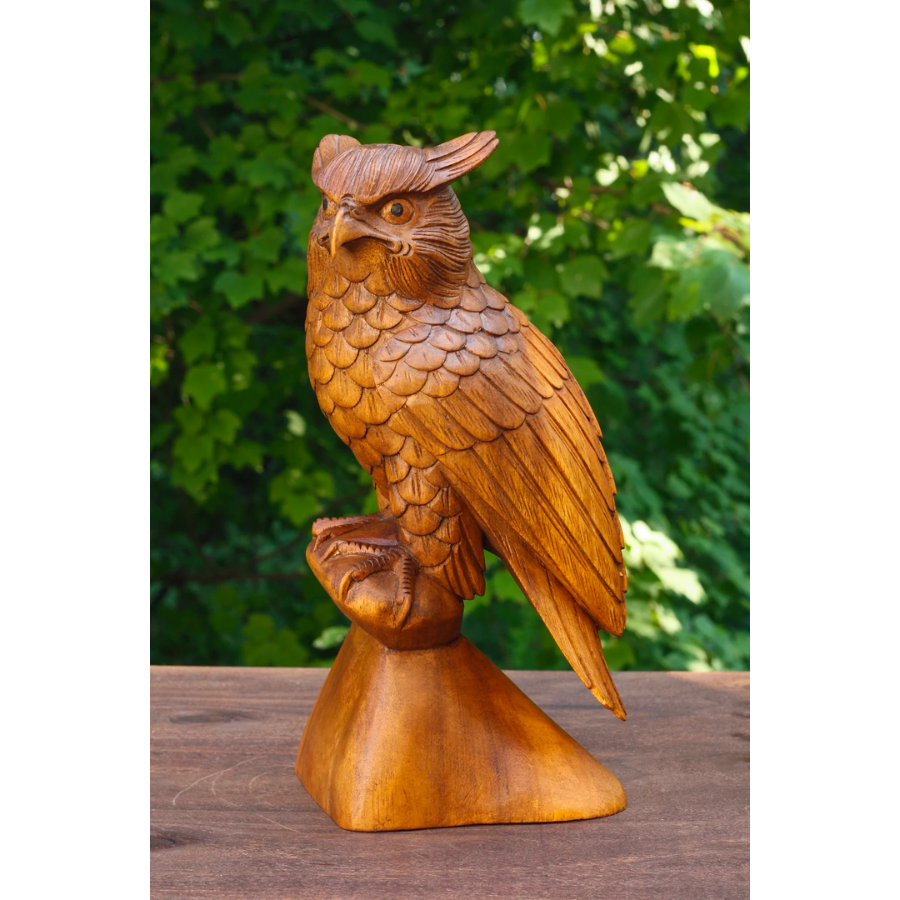 12" Large Wooden Handmade Owl Statue Handcrafted Figurine Art Home Decor Sculpture Wood Hand Carved Decorative Accent Decoration - Image 2