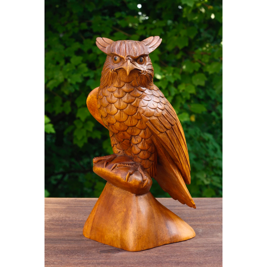 12" Large Wooden Handmade Owl Statue Handcrafted Figurine Art Home Decor Sculpture Wood Hand Carved Decorative Accent Decoration - Image 3