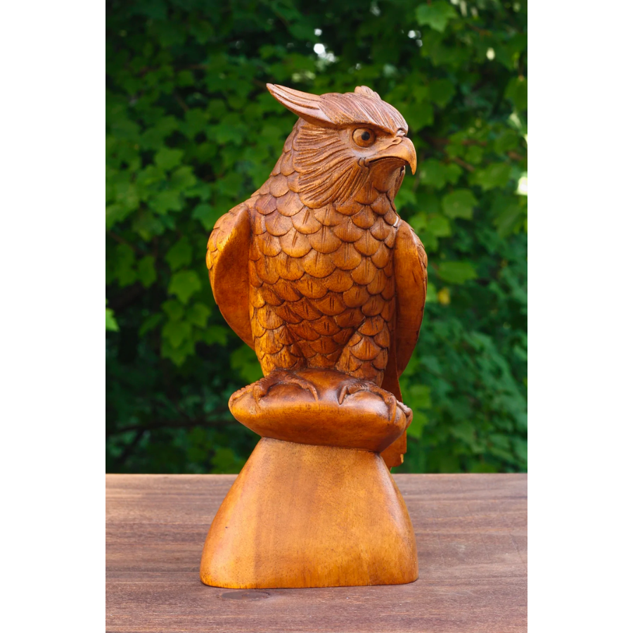 12" Large Wooden Handmade Owl Statue Handcrafted Figurine Art Home Decor Sculpture Wood Hand Carved Decorative Accent Decoration - Image 4