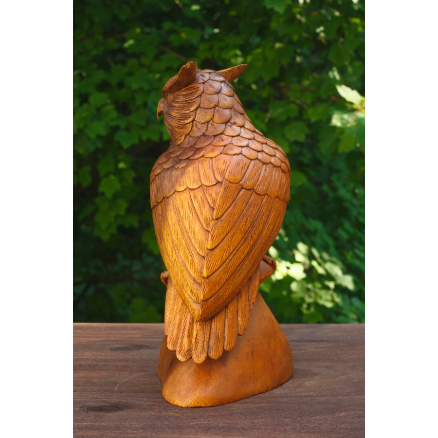 12" Large Wooden Handmade Owl Statue Handcrafted Figurine Art Home Decor Sculpture Wood Hand Carved Decorative Accent Decoration - Image 5