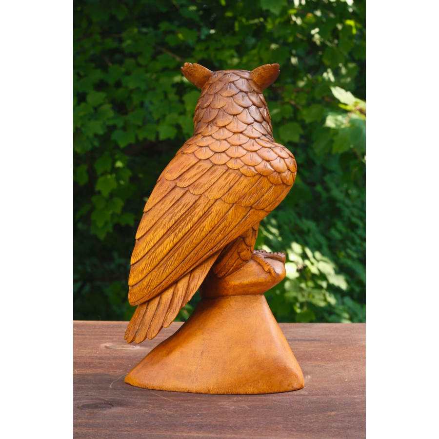 12" Large Wooden Handmade Owl Statue Handcrafted Figurine Art Home Decor Sculpture Wood Hand Carved Decorative Accent Decoration - Image 6