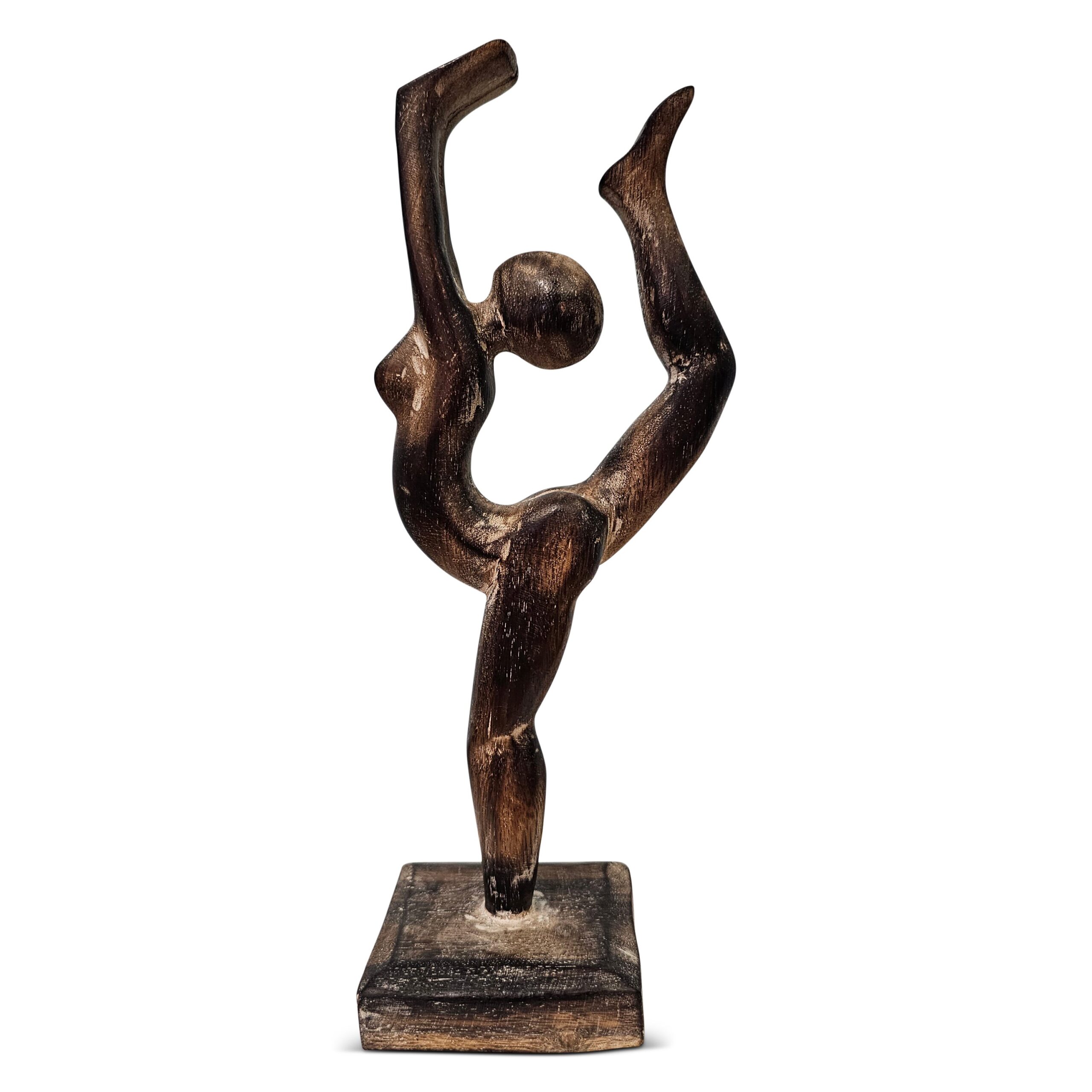 12" Wooden Handmade Abstract Ballet Dancer Sculpture Statue Handcrafted Gift Art Decor Figurine Accent Hand Carved Ballerina Attitude Dèrriere Cambrè - Image 3