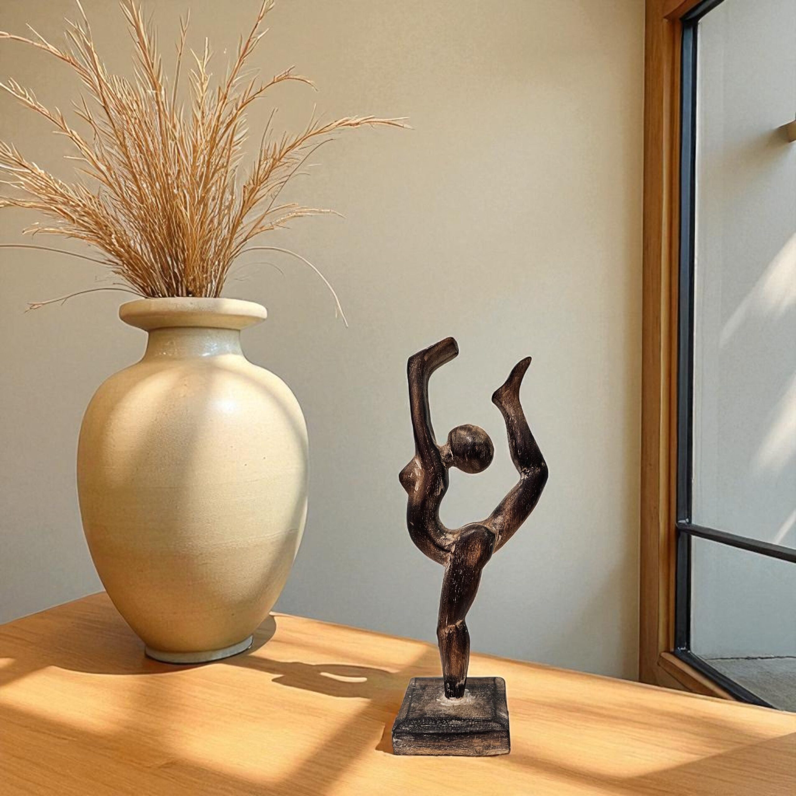 12" Wooden Handmade Abstract Ballet Dancer Sculpture Statue Handcrafted Gift Art Decor Figurine Accent Hand Carved Ballerina Attitude Dèrriere Cambrè - Image 2