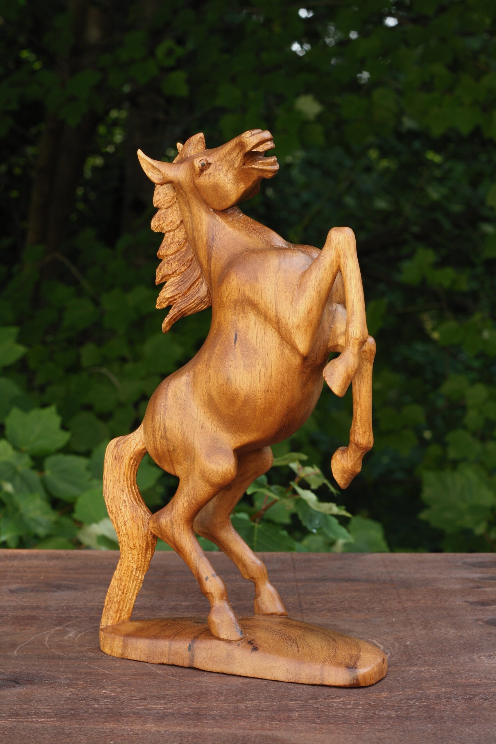 12" Wooden Hand Carved Rearing Horse Art Figurine Statue Sculpture Handcrafted Handmade Decorative Home Decor Accent Rustic Decoration - Image 2
