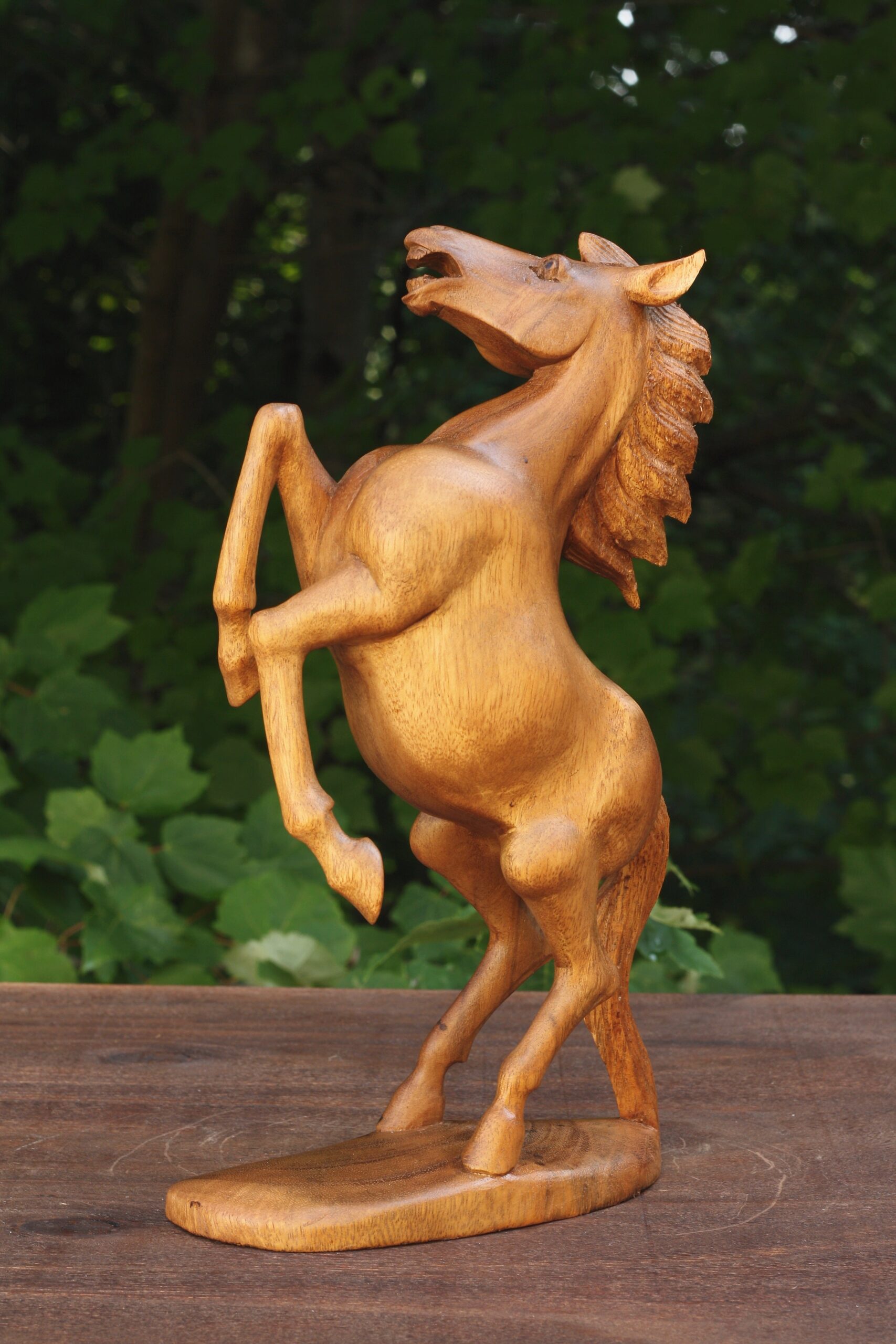 12" Wooden Hand Carved Rearing Horse Art Figurine Statue Sculpture Handcrafted Handmade Decorative Home Decor Accent Rustic Decoration - Image 3