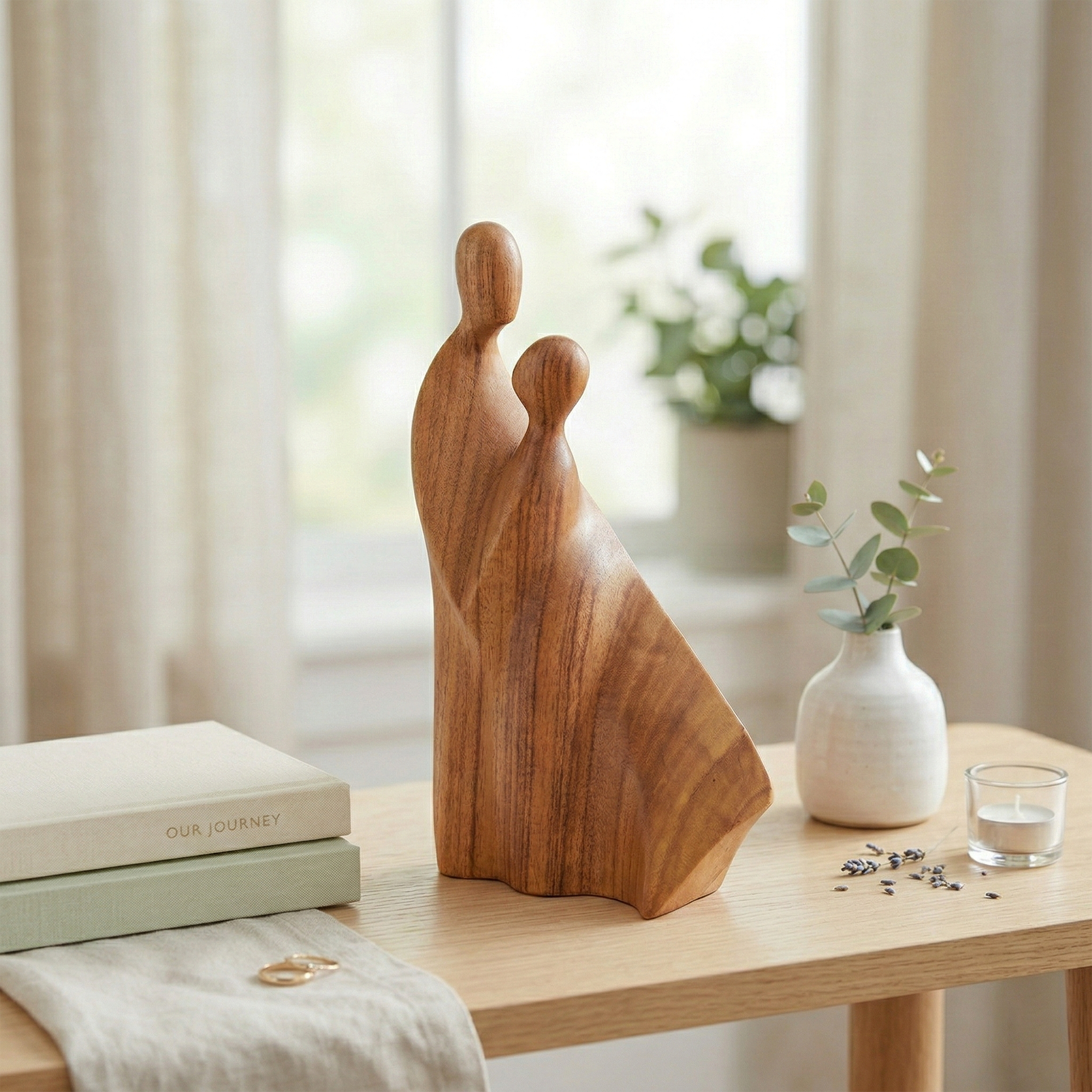 10" Wooden Handmade Abstract Bride & Groom Loving Figurine Sculpture Statue Handcrafted Gift Decorative Home Decor Accent Decoration Artwork Hand Carved - Image 2