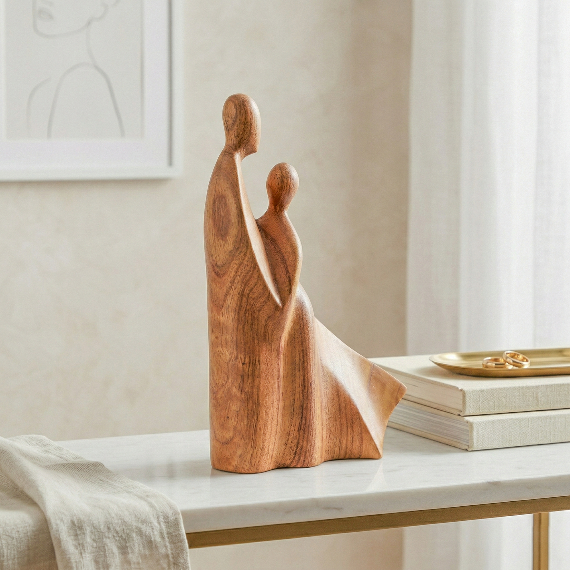 10" Wooden Handmade Abstract Bride & Groom Loving Figurine Sculpture Statue Handcrafted Gift Decorative Home Decor Accent Decoration Artwork Hand Carved - Image 3