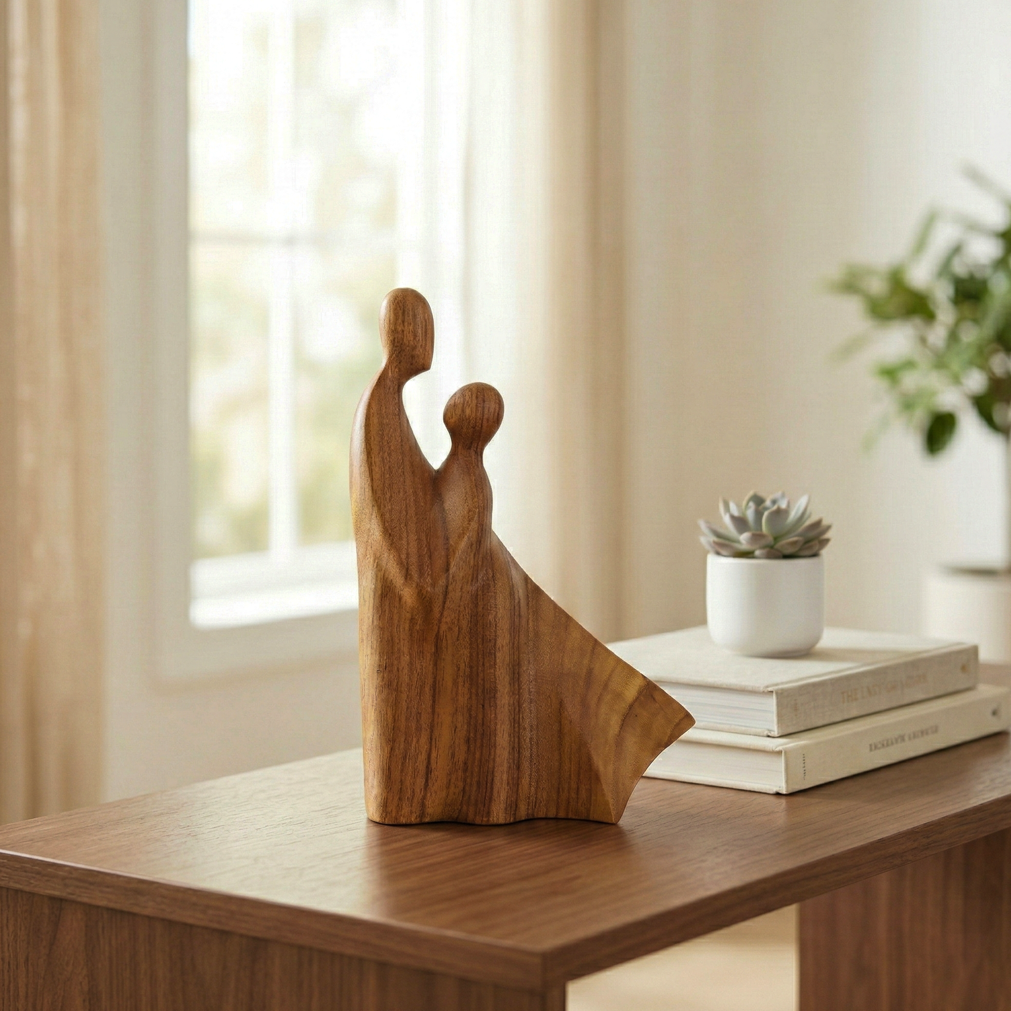 10" Wooden Handmade Abstract Bride & Groom Loving Figurine Sculpture Statue Handcrafted Gift Decorative Home Decor Accent Decoration Artwork Hand Carved - Image 4