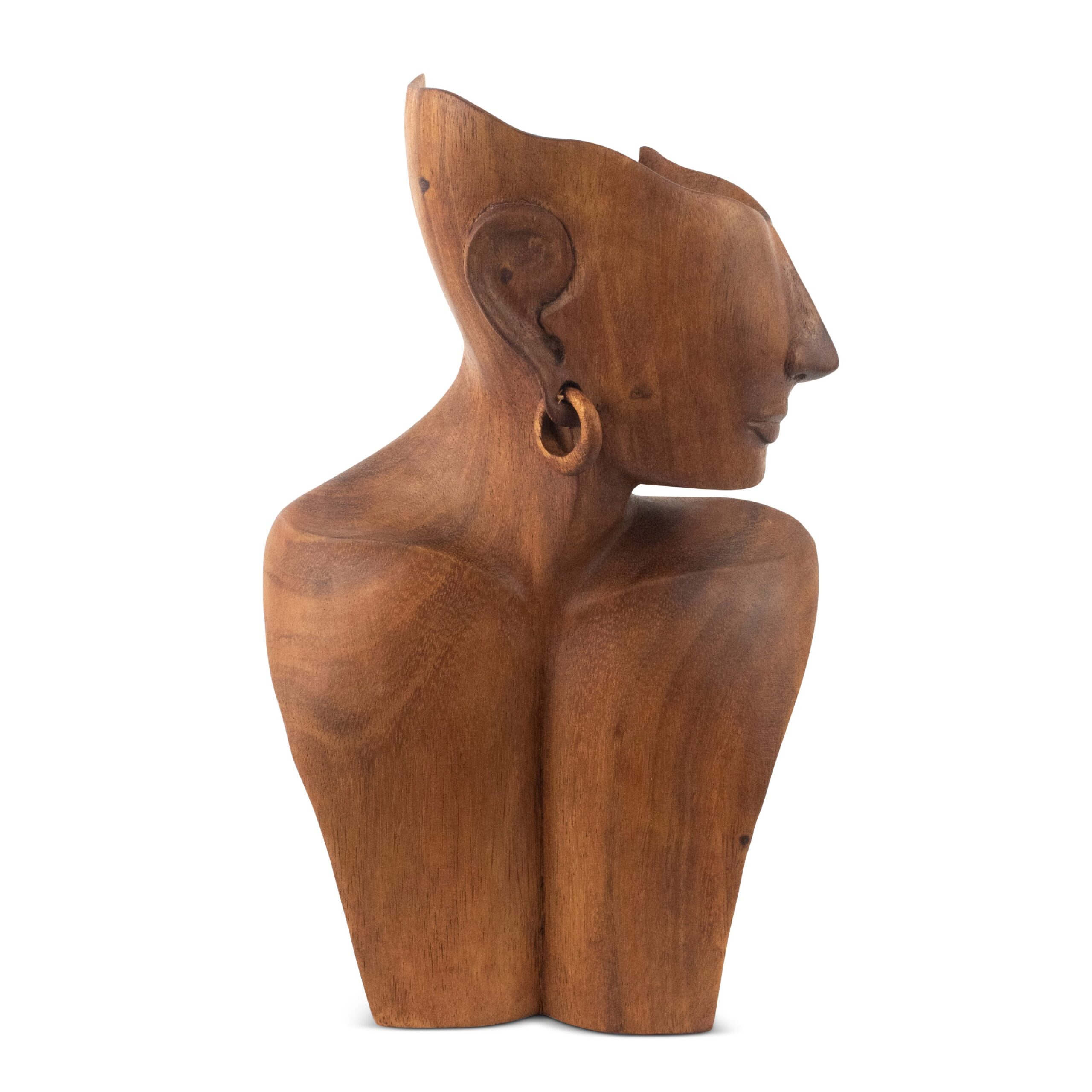 12" Wooden Hand Carved Abstract Woman Faceless Sculpture Handmade Handcrafted Art Statue Home Decor Figurine Accent Decoration Necklace Display Stand