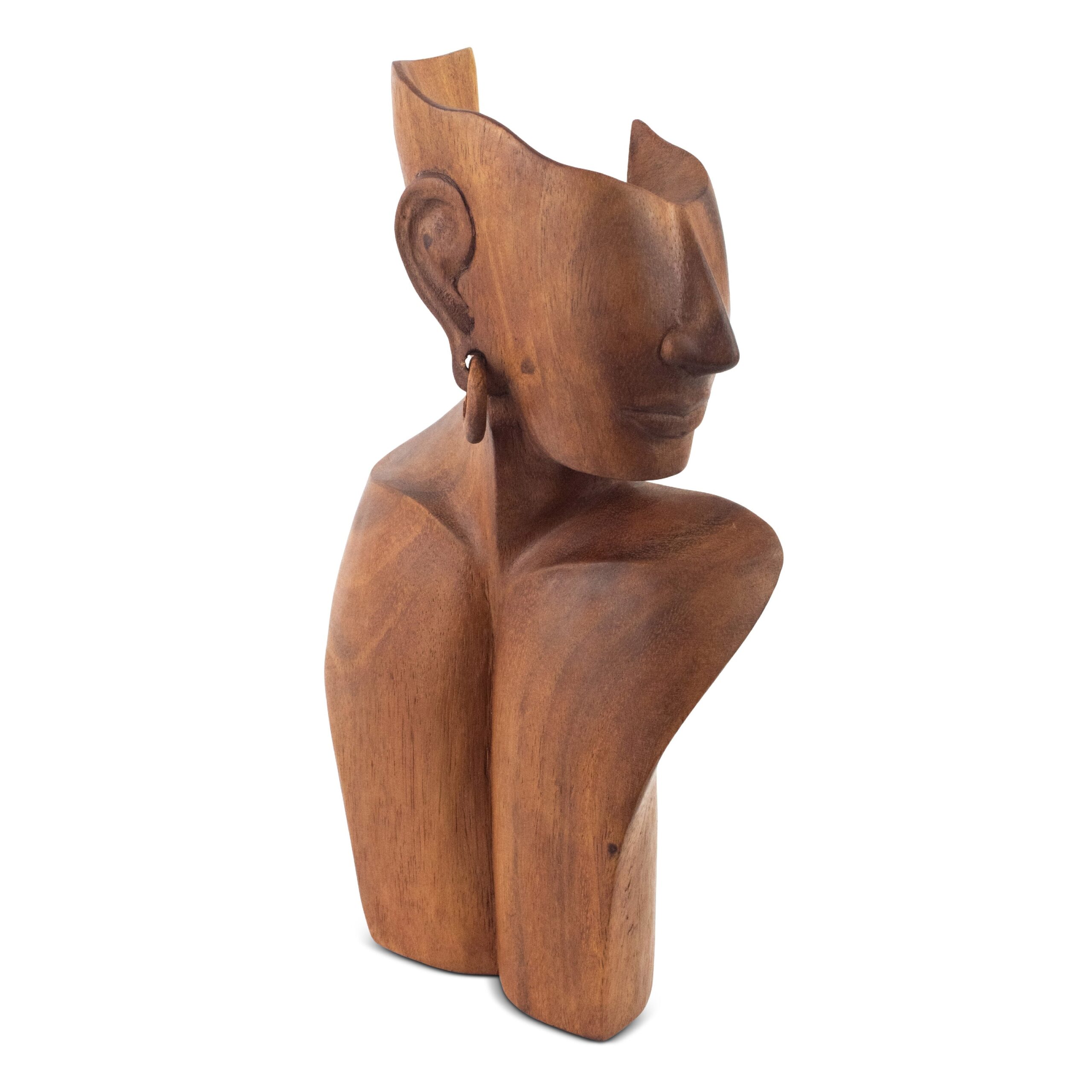 12" Wooden Hand Carved Abstract Woman Faceless Sculpture Handmade Handcrafted Art Statue Home Decor Figurine Accent Decoration Necklace Display Stand - Image 2