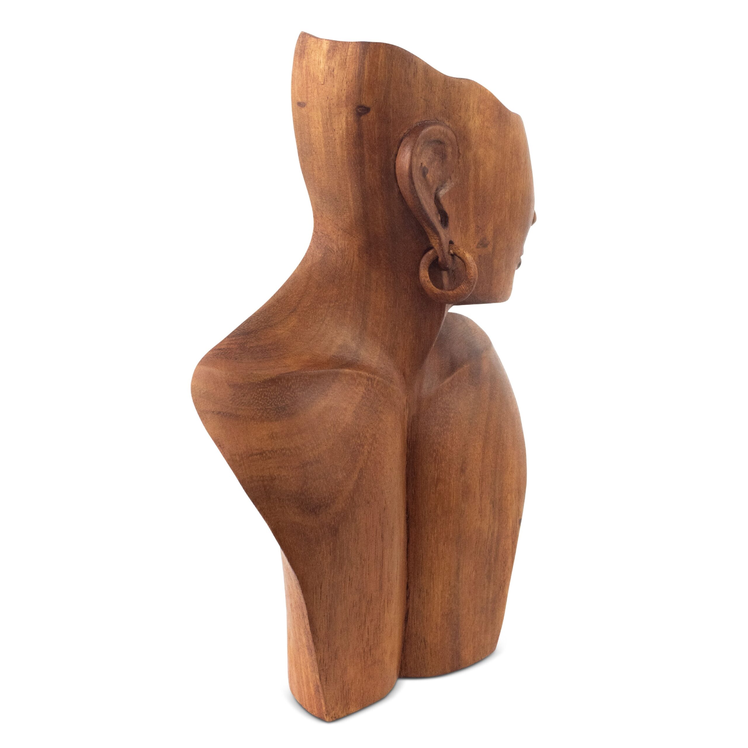 12" Wooden Hand Carved Abstract Woman Faceless Sculpture Handmade Handcrafted Art Statue Home Decor Figurine Accent Decoration Necklace Display Stand - Image 3