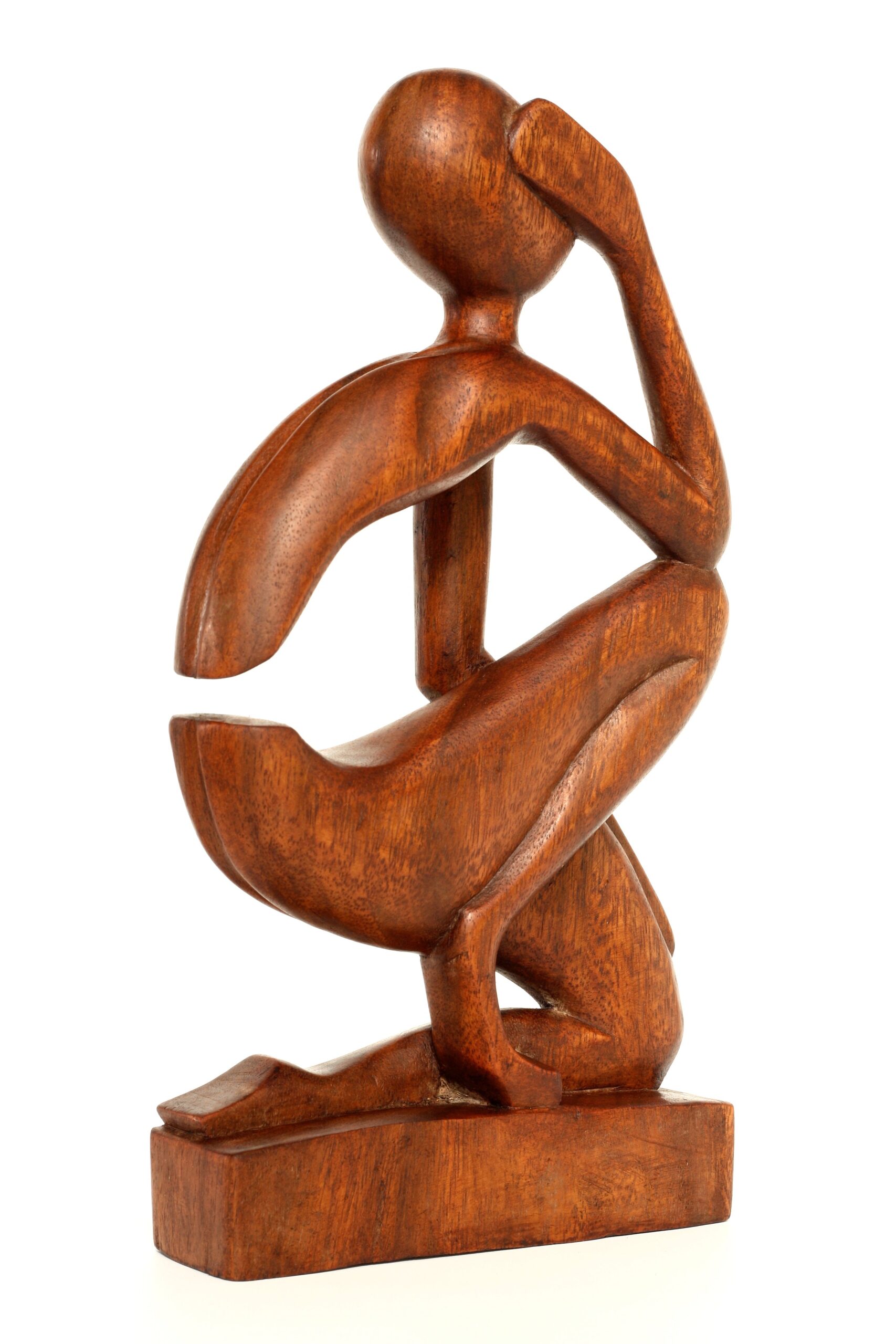 12" Wooden Handmade Abstract Sculpture Handcrafted "The Thinker" Home Decor Decorative Figurine Accent Decoration Hand Carved Thinking Man Statue - Image 4
