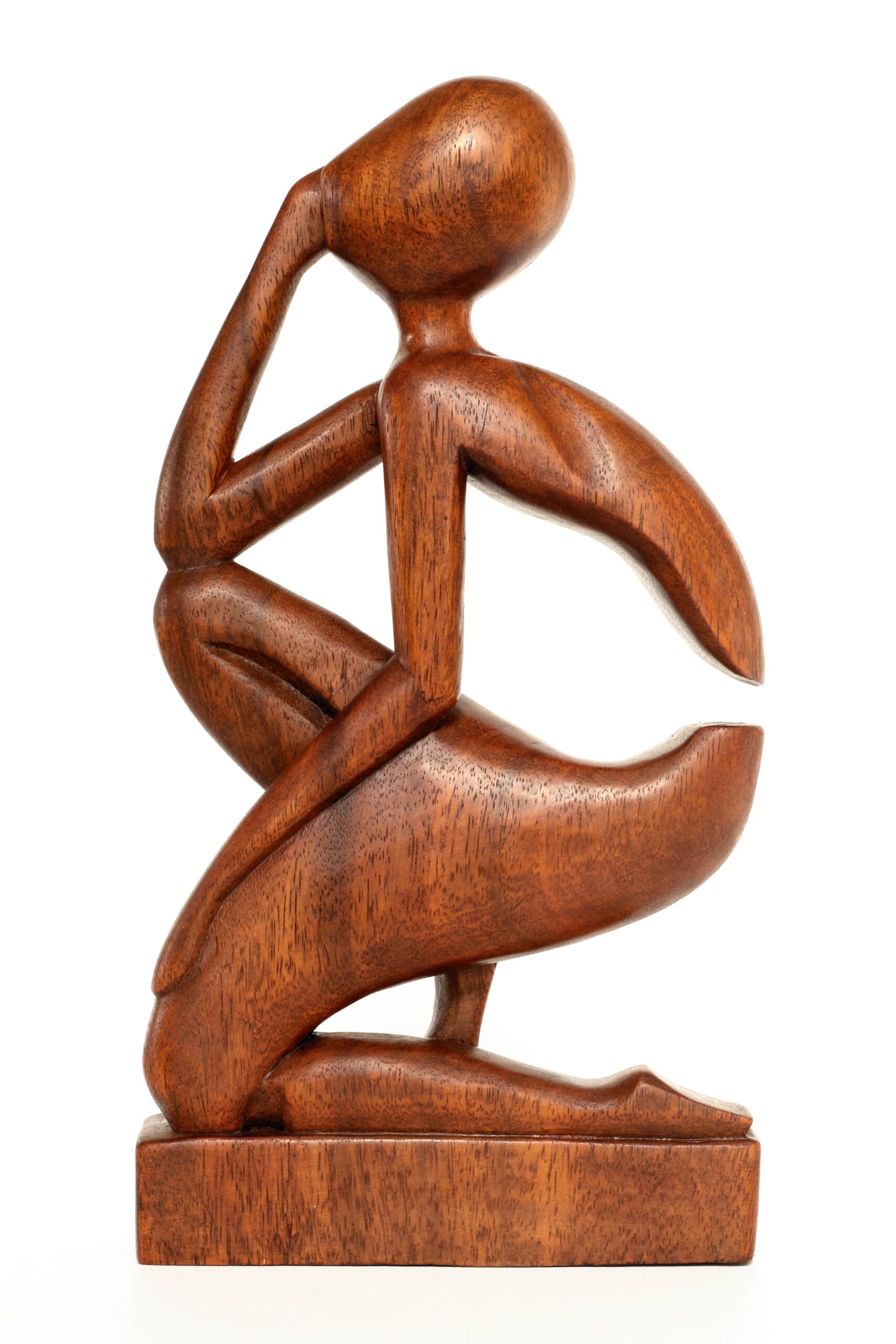 12" Wooden Handmade Abstract Sculpture Handcrafted "The Thinker" Home Decor Decorative Figurine Accent Decoration Hand Carved Thinking Man Statue - Image 3