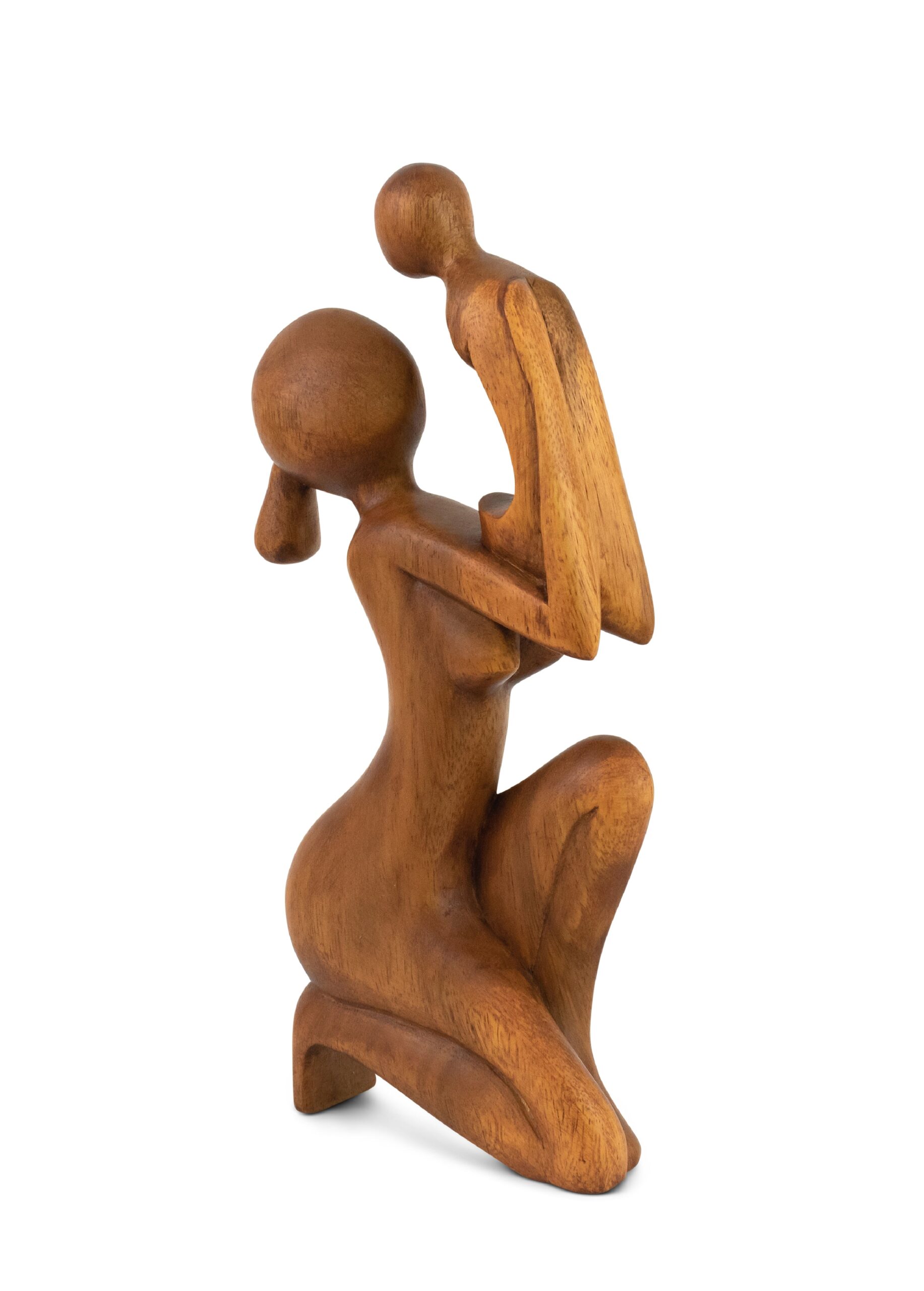 12" Wooden Handmade Abstract Mother and Child Sculpture Handcrafted Gift Art Home Decor Figurine Accent Artwork Hand Carved Mother and Baby Statue - Image 2