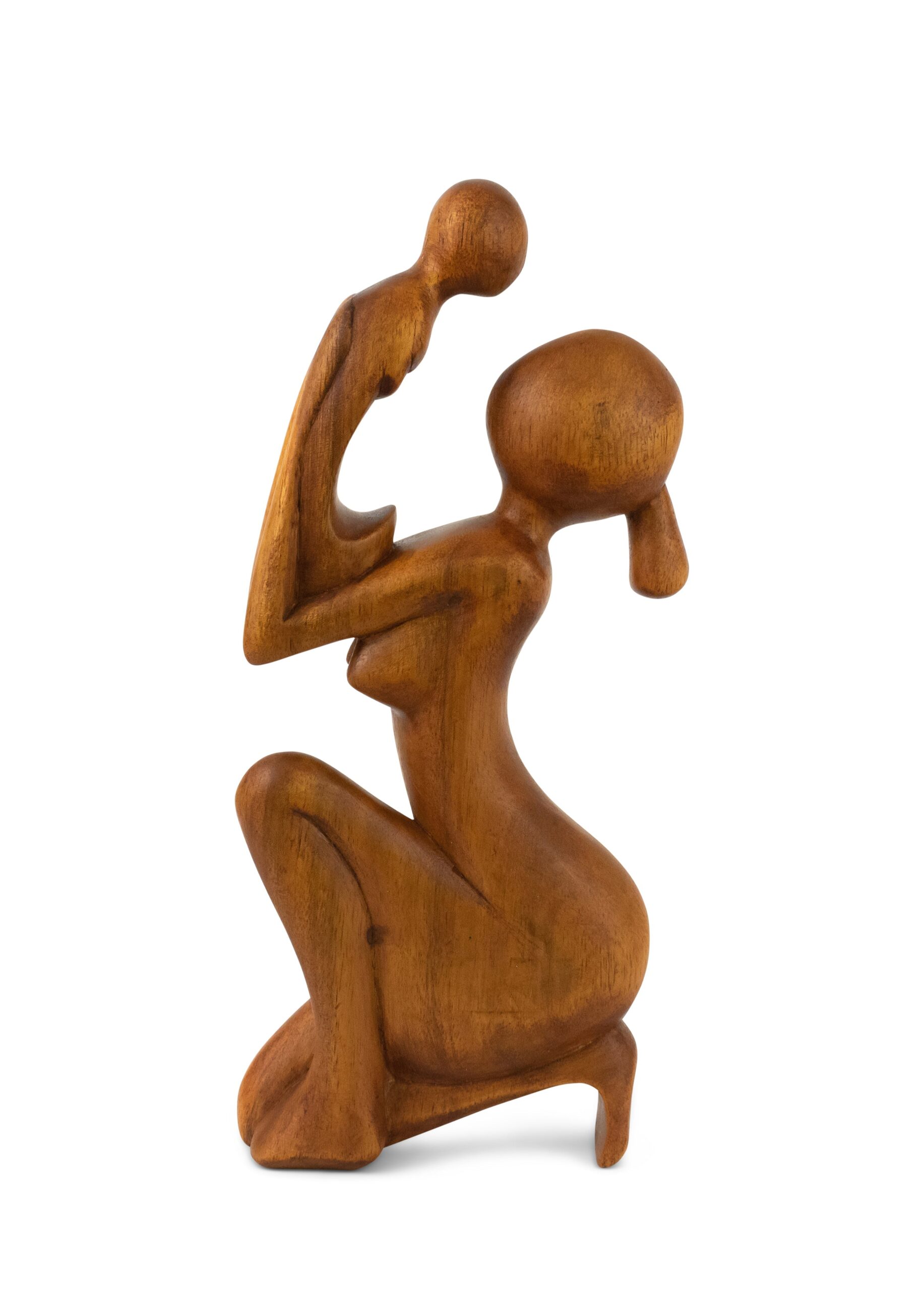 12" Wooden Handmade Abstract Mother and Child Sculpture Handcrafted Gift Art Home Decor Figurine Accent Artwork Hand Carved Mother and Baby Statue - Image 5