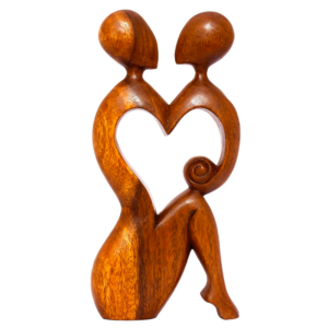 12" Wooden Handmade Abstract Sculpture Statue Handcrafted "I Heart You" Gift Art Decorative Home Decor Figurine Accent Decoration Artwork Hand Carved