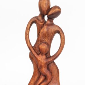 Hand Carved Wooden Family Figurine – Abstract Parents & Child Sculpture, Love & Unity Home Decor