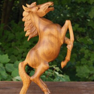 12" Wooden Hand Carved Rearing Horse Art Figurine Statue Sculpture Handcrafted Handmade Decorative Home Decor Accent Rustic Decoration
