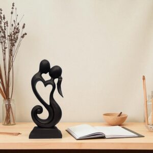 12" Wooden Handmade Abstract Sculpture Statue Handcrafted "Eternal Love" Gift Decorative Home Decor Figurine Accent Decoration Artwork Hand Carved - Black