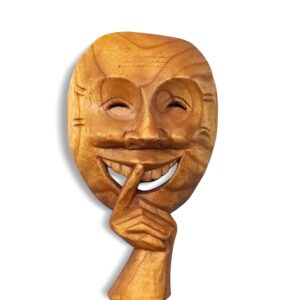 Wooden Handmade Abstract Mask Sculpture "Silent Man" Handcrafted Figurine Decor Hand Carved Statue