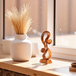 12" Wooden Handmade Abstract Sculpture Statue Handcrafted "Hold Me Tight" Gift Decorative Home Decor Figurine Accent Decoration Artwork Hand Carved