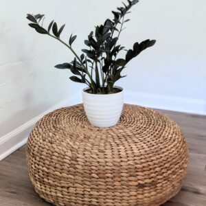 25" Large Hand Woven Round Coffee Table Ottoman Water Hyacinth Home Decor Living Room Bedroom Footrest Handmade Display Side Contemporary Accent End Table