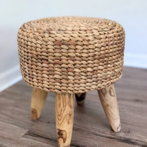 18" Round Hand Woven Water Hyacinth Ottoman Foot Stool Handmade Home Decor Night Stand Accent Display Side End Table