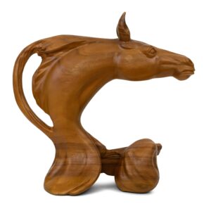 17" Wooden Solid Hand Carved Horse Head Abstract Sculpture Art Statue Handcrafted Handmade Decorative Home Decor Accent Wood Decoration