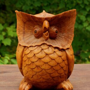 Wooden Hand Carved Owl Statue Figurine Sculpture Art Decorative Home Decor Accent Handmade Handcrafted Decoration Bird Hoot