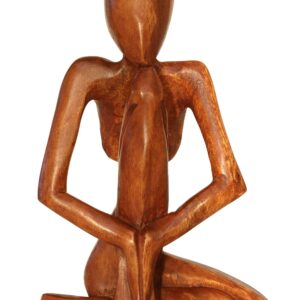 12" Wooden Handmade Abstract Sculpture Handcrafted Art "Praying Man" Statue Home Decor Decorative Yoga Figurine Accent Decoration Gift Hand Carved