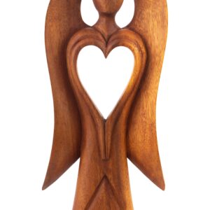 12" Wooden Handmade Abstract Sculpture Statue Handcrafted "Angel of Love" Gift Art Home Decor Figurine Accent Artwork Hand Carved
