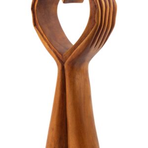 12" Wooden Handmade Abstract Sculpture Statue Handcrafted "Heart in Hand" Gift Decorative Home Decor Figurine Accent Decoration Artwork Hand Carved