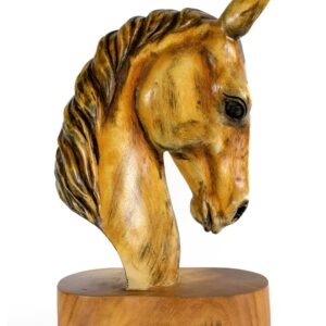 18" Solid Wood Hand Carved Horse Art Head Statue Sculpture Handcrafted Handmade Wooden Decorative Home Decor Accent Decoration Horse