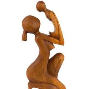 12" Wooden Handmade Abstract Mother and Child Sculpture Handcrafted Gift Art Home Decor Figurine Accent Artwork Hand Carved Mother and Baby Statue